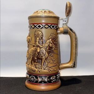 Avon Ceramic Stein with Native American Motif - Tan and Black
